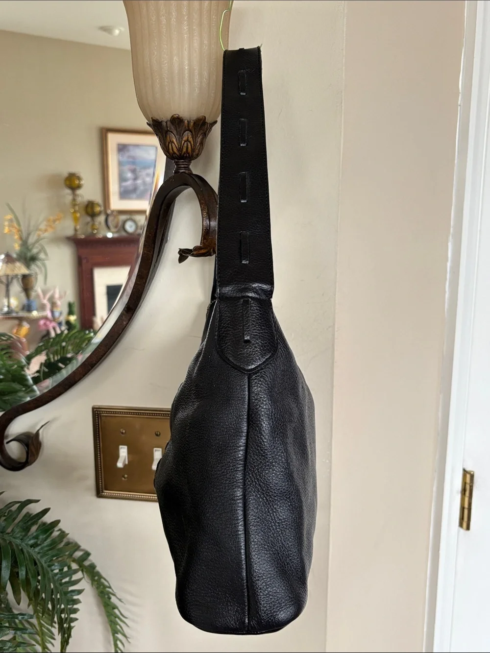 Vintage THE SAK Genuine Leather Black Zippered Hobo Shoulder Bag Studded Braided